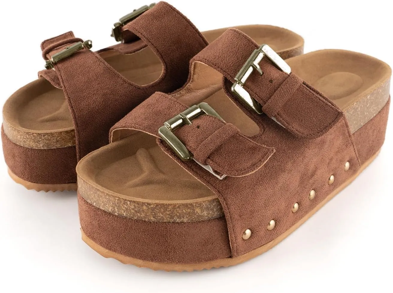 heelchic Platform Sandals Women, Chunky Platform Wedges with Arch Support, Big Buckle Casual Open Toe Slide Sandals
