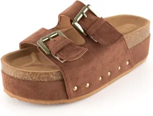 heelchic Platform Sandals Women, Chunky Platform Wedges with Arch Support, Big Buckle Casual Open Toe Slide Sandals