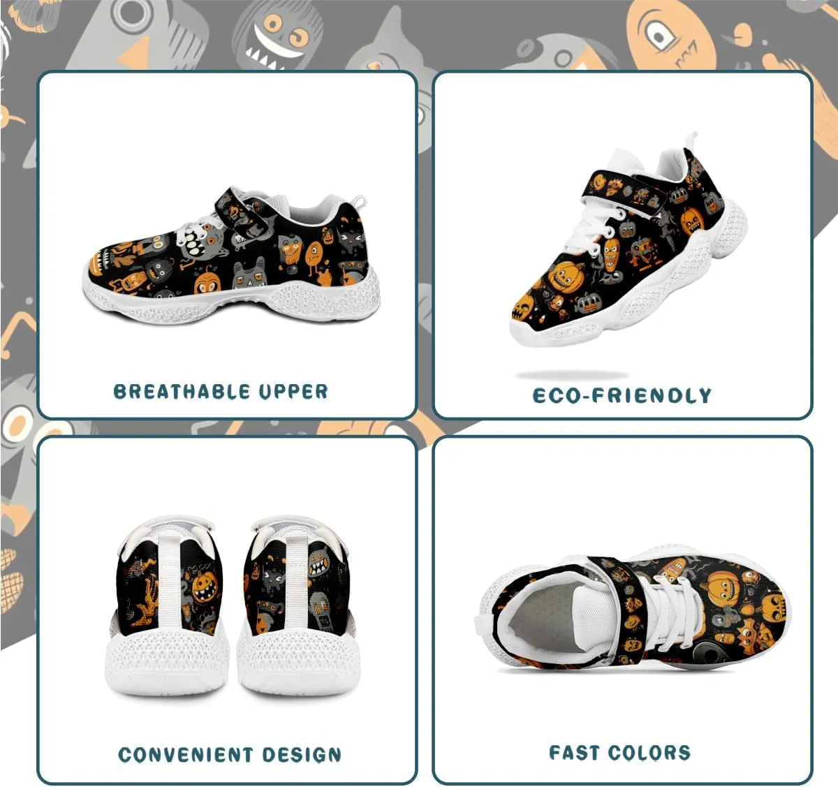 Hetios Halloween Kids Athletic Shoes for Boys Girls Knit Breathable Running Sneakers