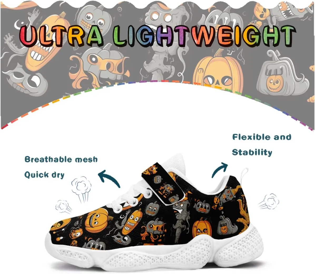 Hetios Halloween Kids Athletic Shoes for Boys Girls Knit Breathable Running Sneakers