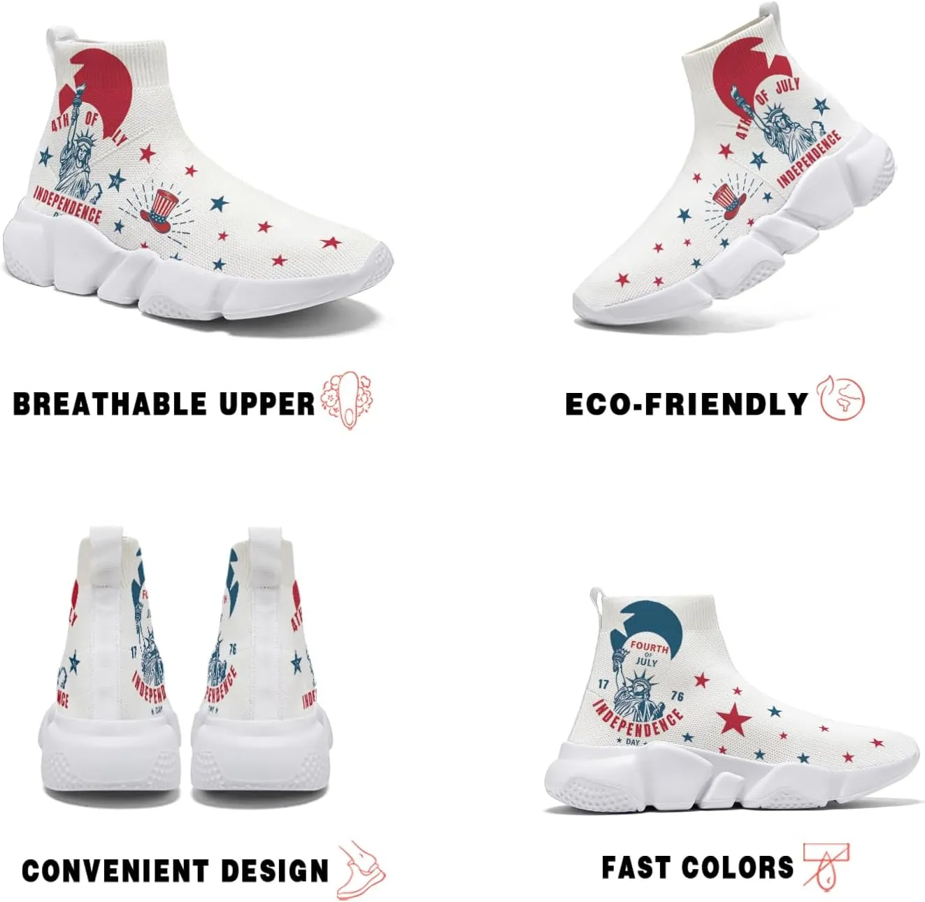 Hetios Men’s Graffiti Shoes July Fourth - Sock Sneakers Slip on Athletic Running Shoe Plus Size 7-15