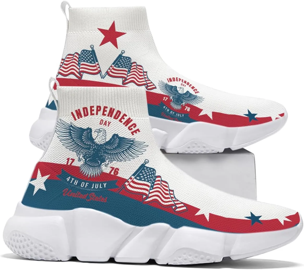 Hetios Men’s Graffiti Shoes July Fourth - Sock Sneakers Slip on Athletic Running Shoe Plus Size 7-15