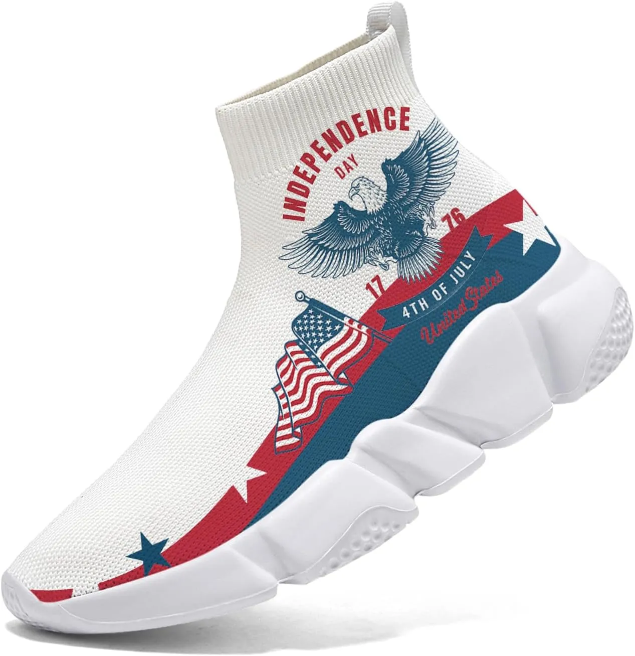 Hetios Men’s Graffiti Shoes July Fourth - Sock Sneakers Slip on Athletic Running Shoe Plus Size 7-15
