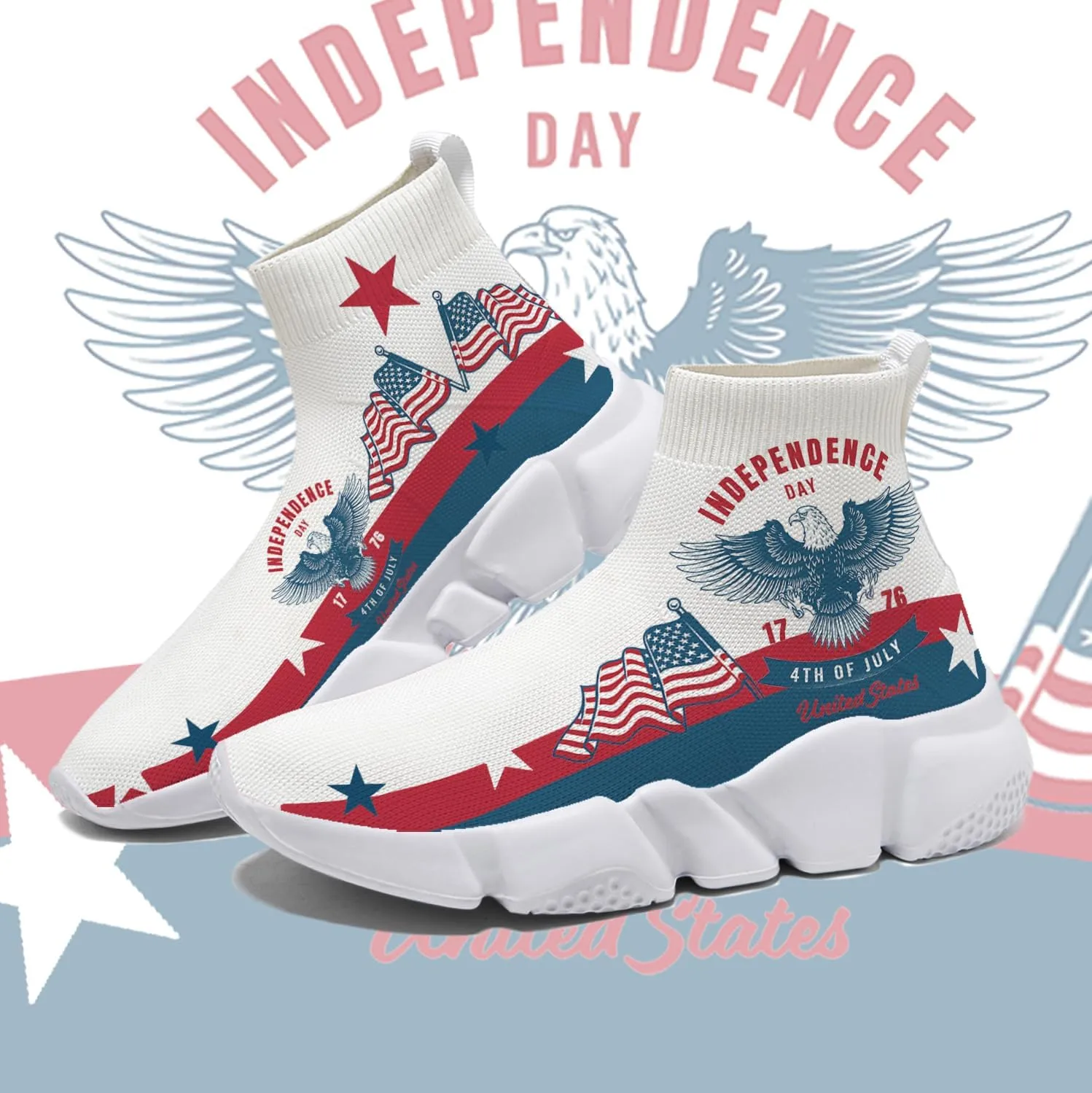 Hetios Men’s Graffiti Shoes July Fourth - Sock Sneakers Slip on Athletic Running Shoe Plus Size 7-15