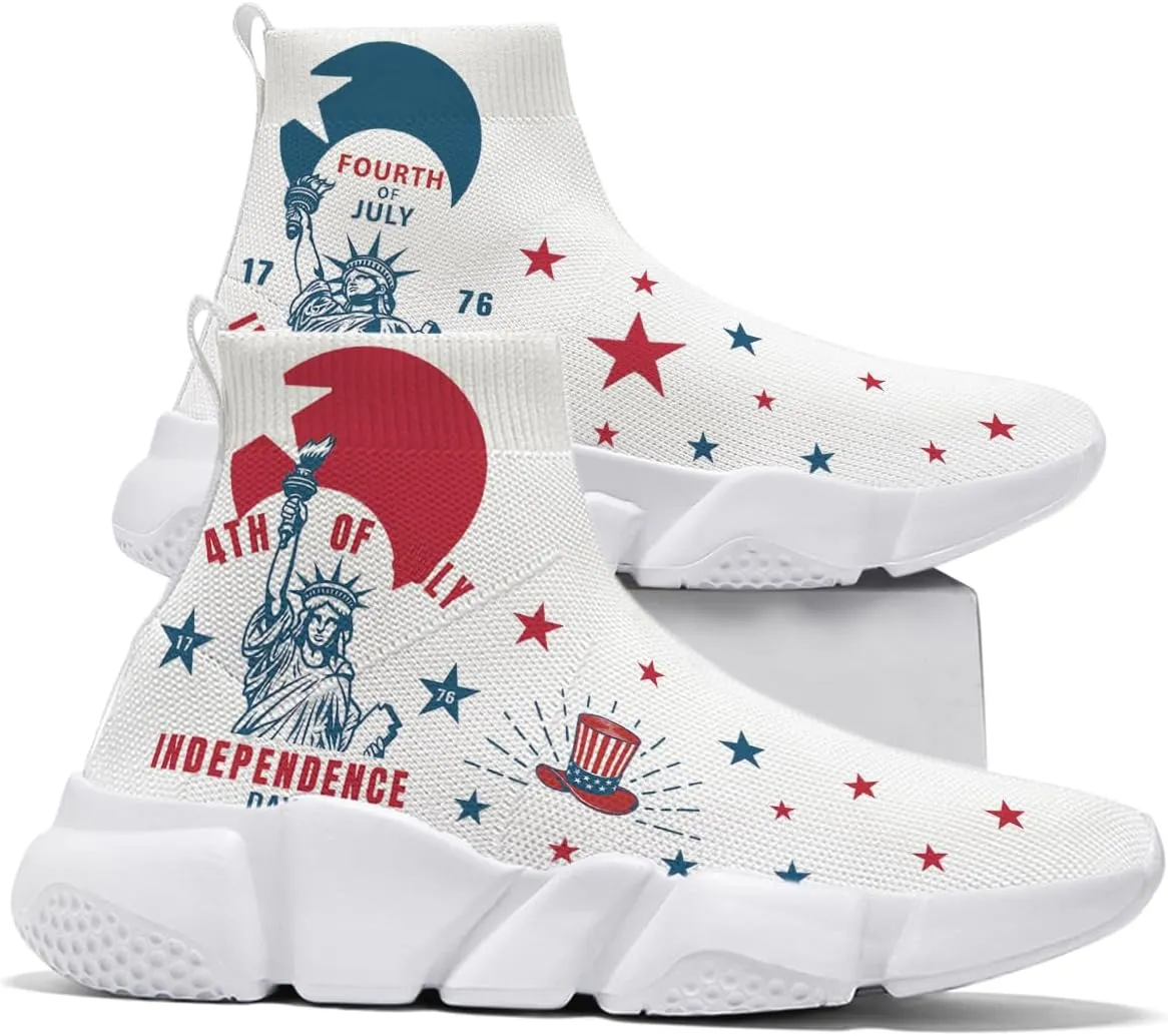 Hetios Men’s Graffiti Shoes July Fourth - Sock Sneakers Slip on Athletic Running Shoe Plus Size 7-15