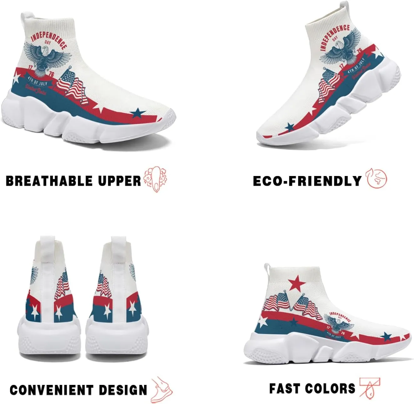 Hetios Men’s Graffiti Shoes July Fourth - Sock Sneakers Slip on Athletic Running Shoe Plus Size 7-15