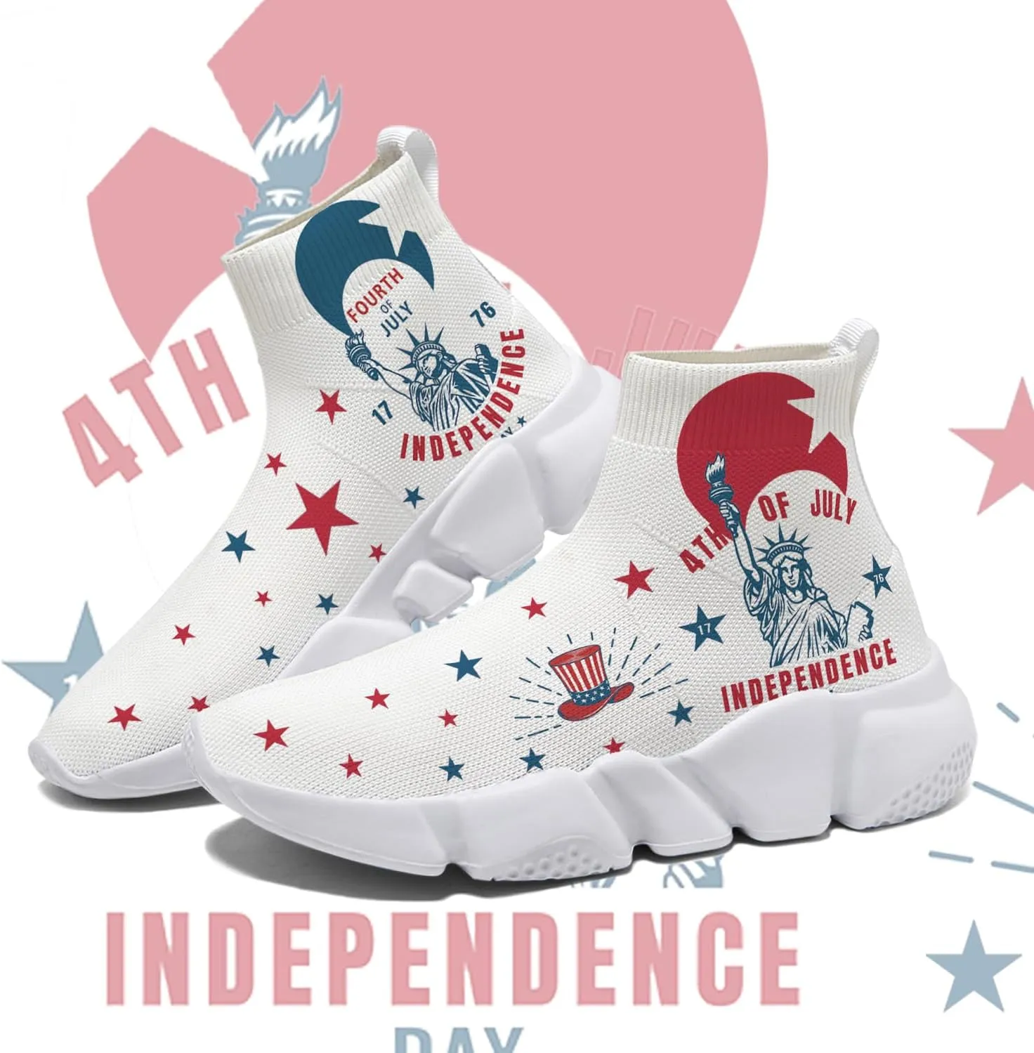 Hetios Men’s Graffiti Shoes July Fourth - Sock Sneakers Slip on Athletic Running Shoe Plus Size 7-15