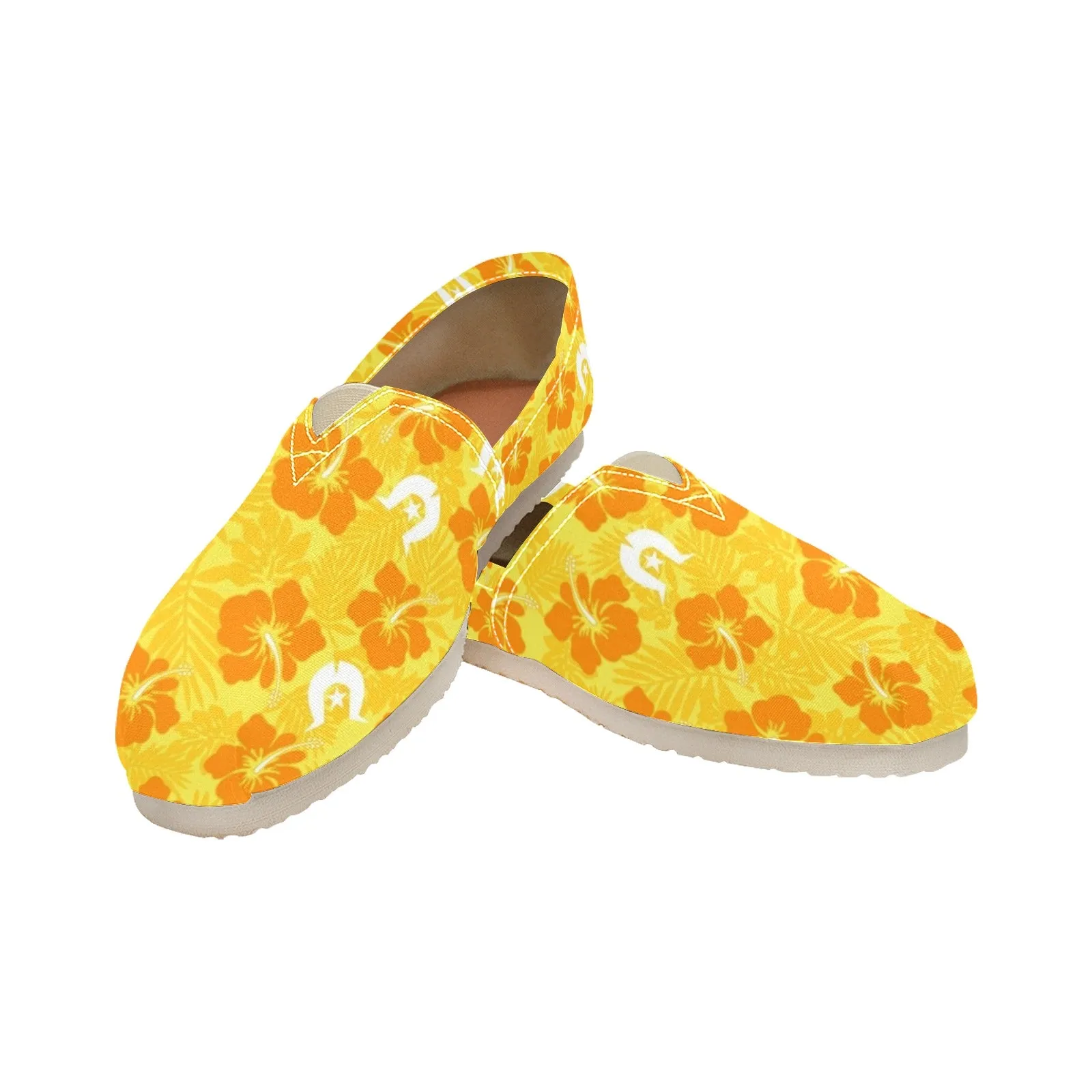 Hibiscus flowers with Dhari (Gold) on Men's Classic Canvas Slip-On Shoes