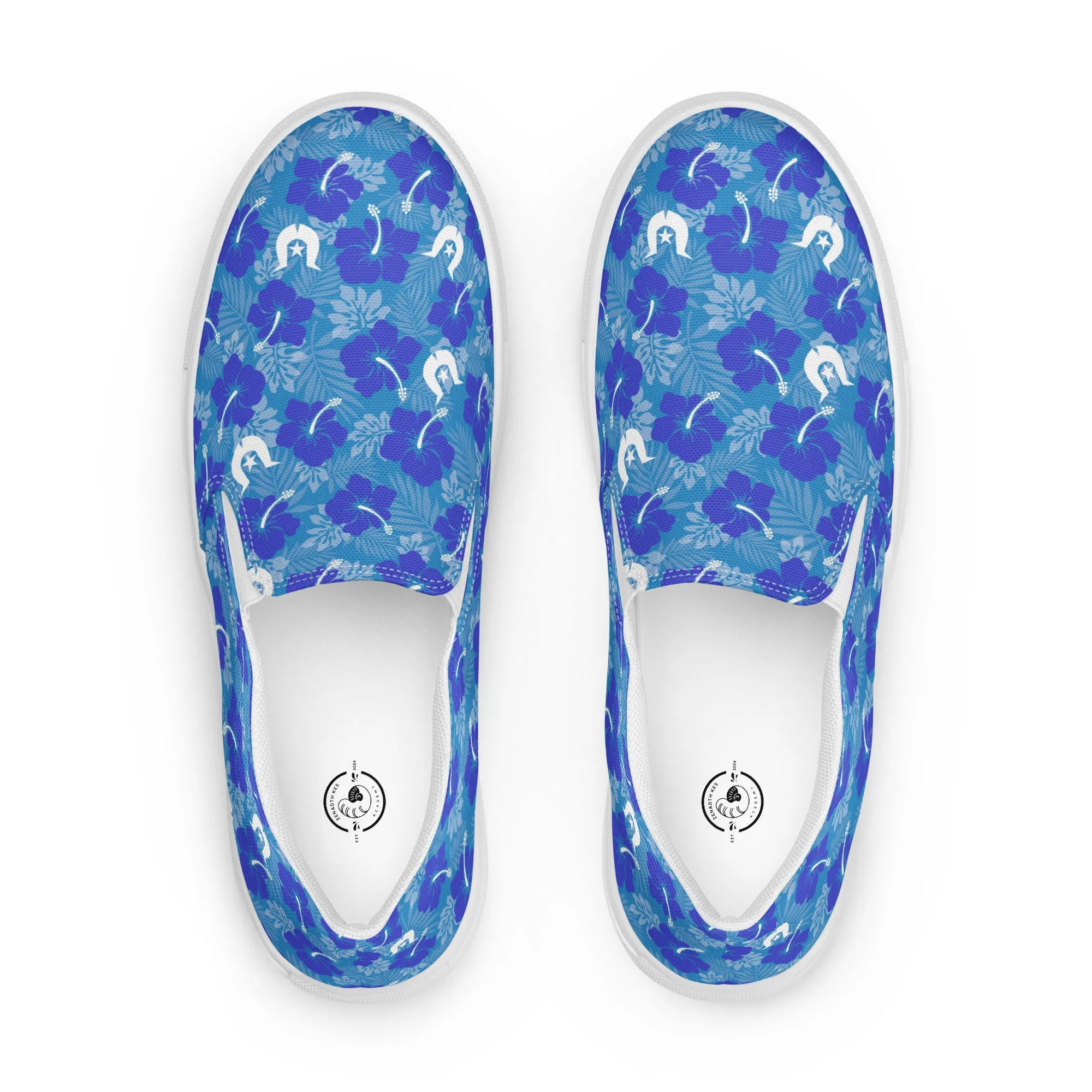 Hibiscus flowers with Dhari (Royal blue) on Men’s slip-on canvas shoes