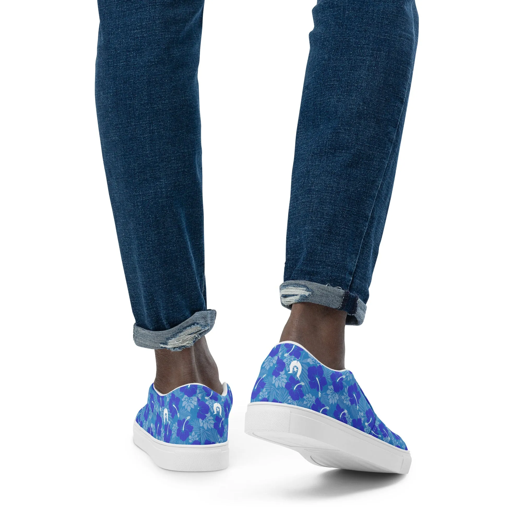 Hibiscus flowers with Dhari (Royal blue) on Men’s slip-on canvas shoes
