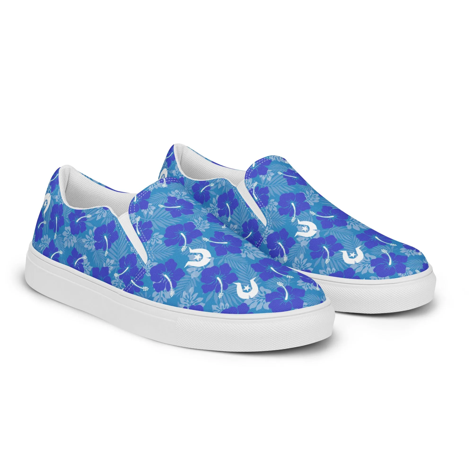 Hibiscus flowers with Dhari (Royal blue) on Men’s slip-on canvas shoes