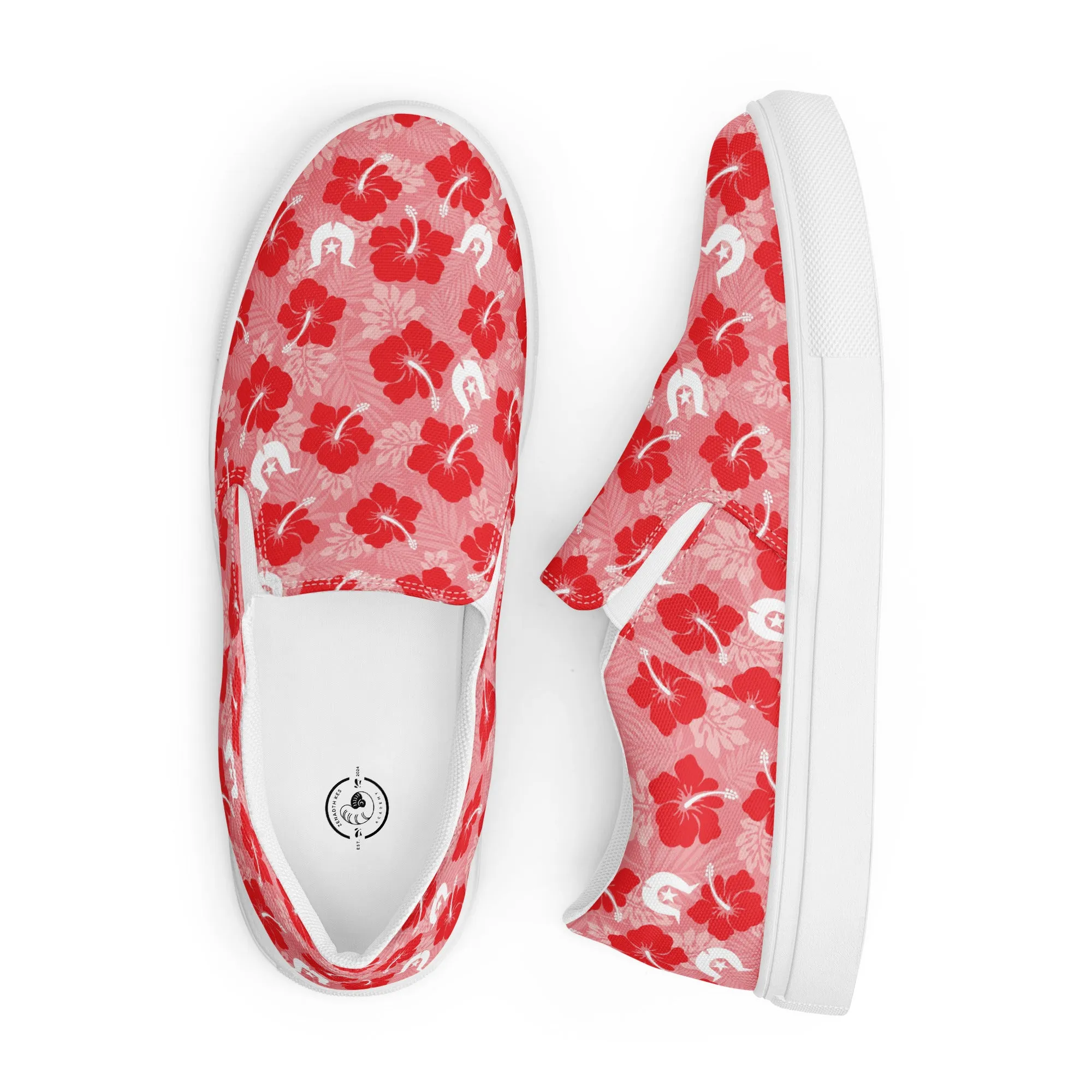 Hibiscus flowers with Dhari (Royal pink) on Women’s slip-on canvas shoes