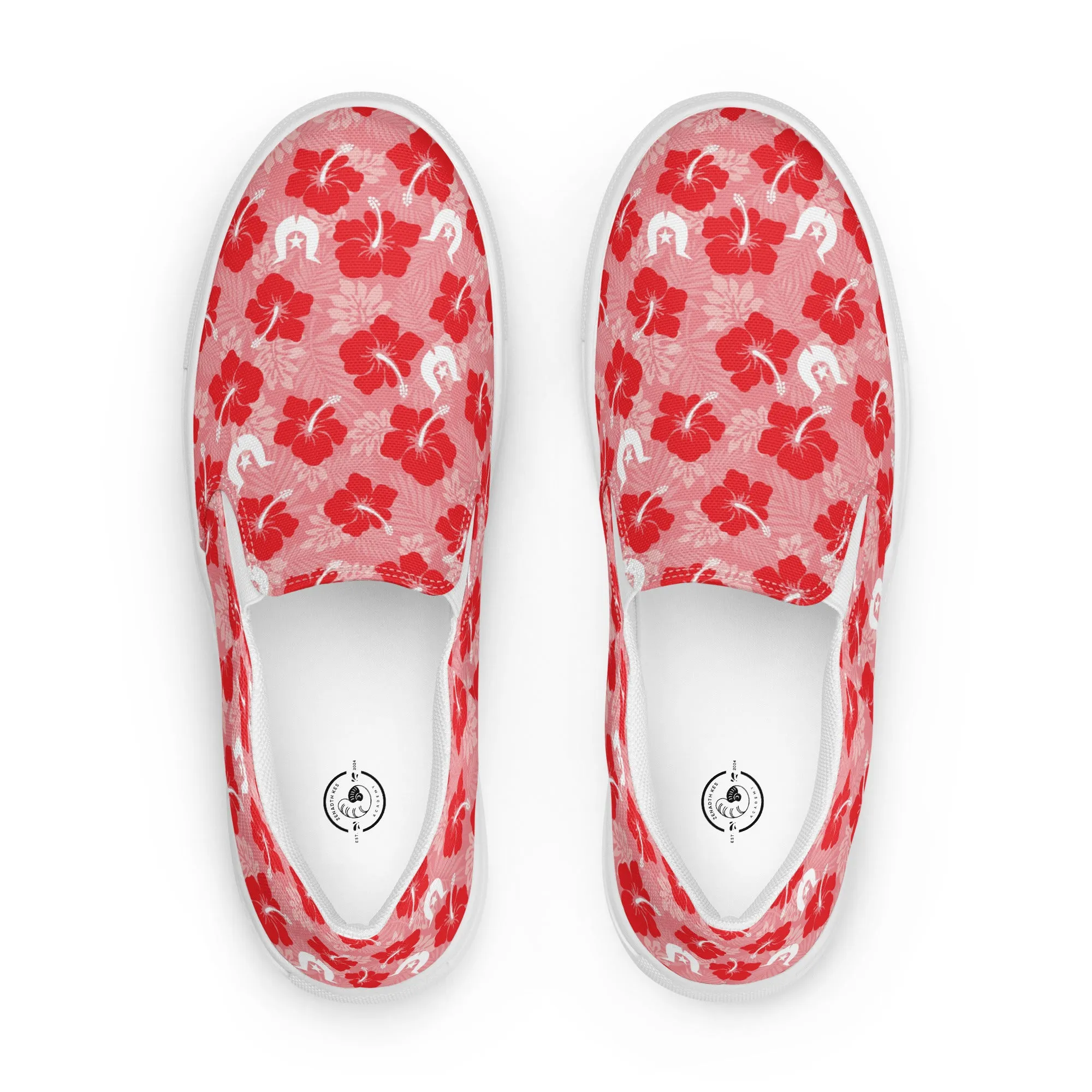 Hibiscus flowers with Dhari (Royal pink) on Women’s slip-on canvas shoes