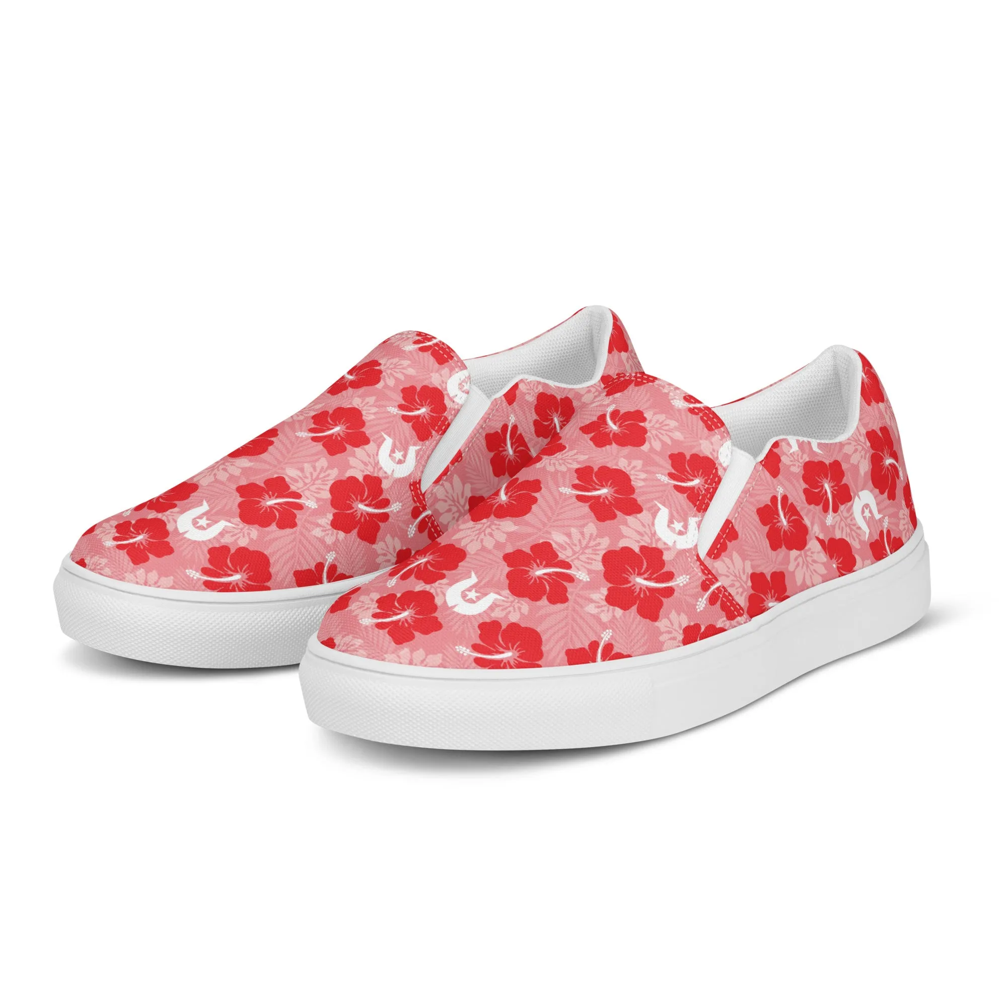 Hibiscus flowers with Dhari (Royal pink) on Women’s slip-on canvas shoes