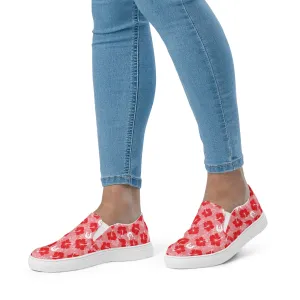 Hibiscus flowers with Dhari (Royal pink) on Women’s slip-on canvas shoes