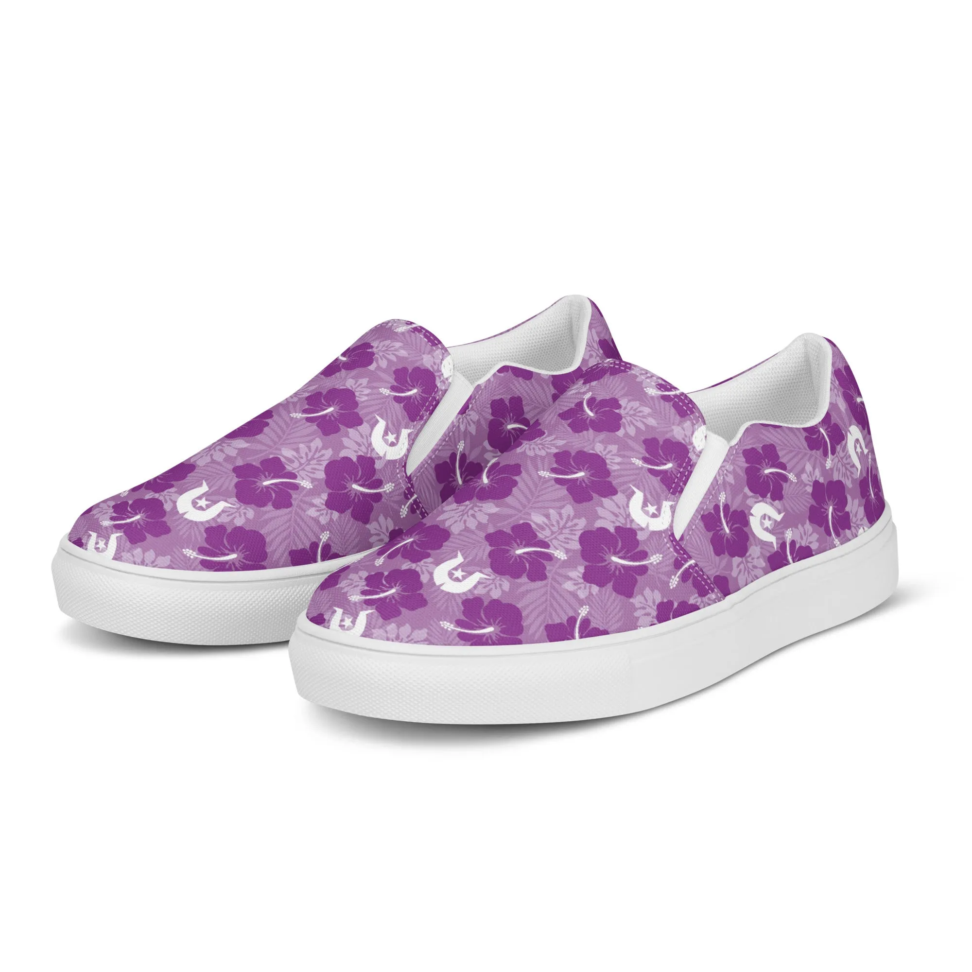 Hibiscus flowers with Dhari (Royal purple)  on Men’s slip-on canvas shoes