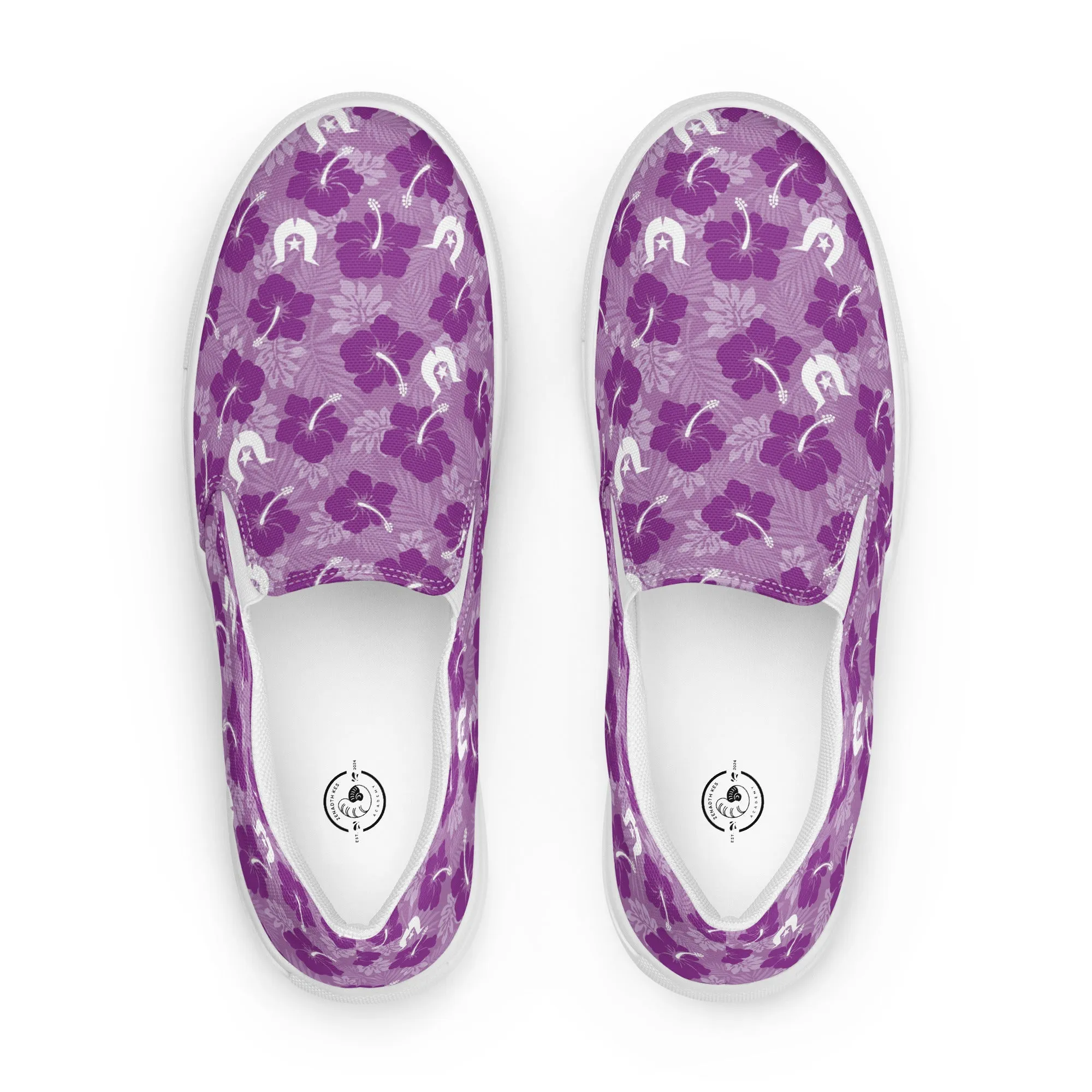Hibiscus flowers with Dhari (Royal purple)  on Men’s slip-on canvas shoes