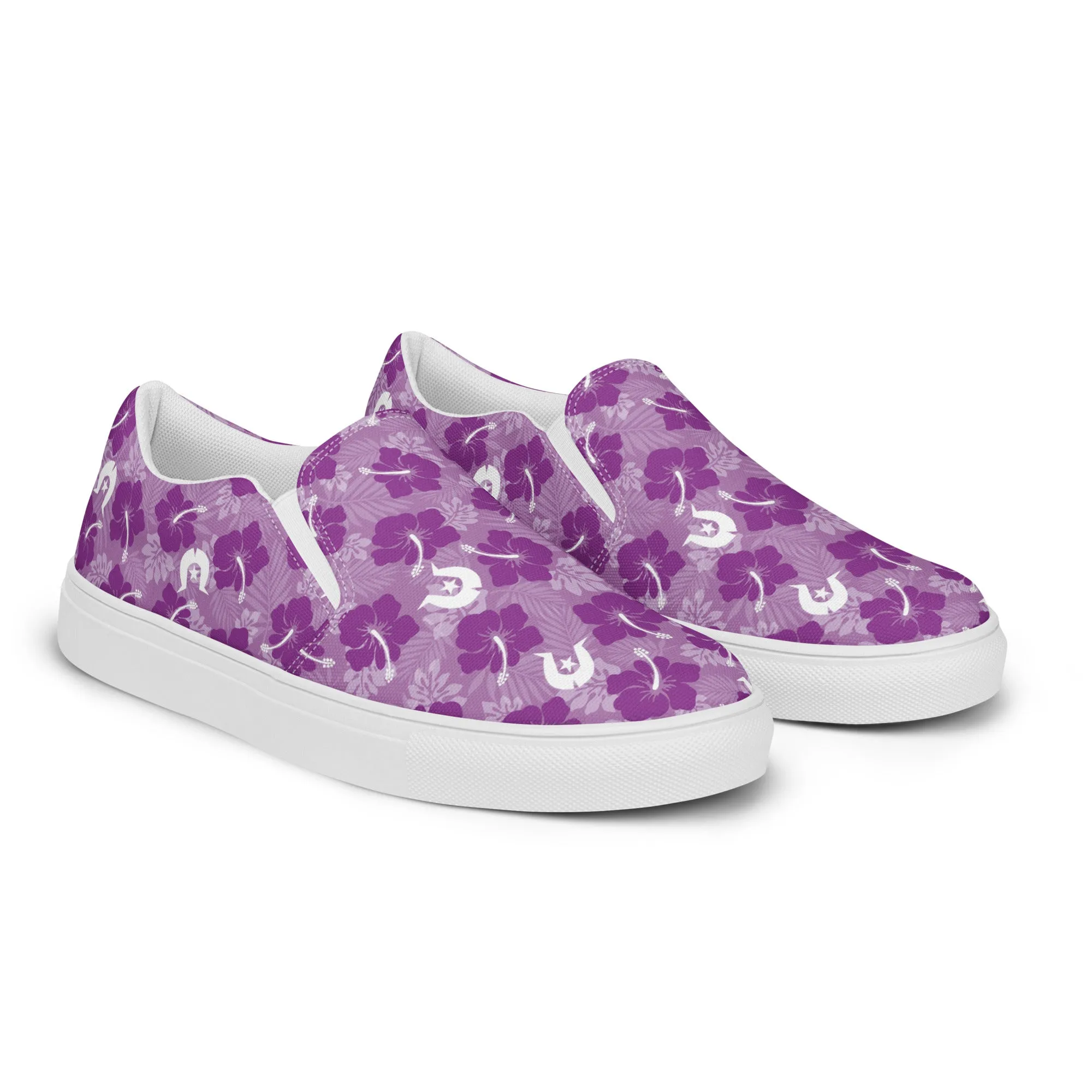 Hibiscus flowers with Dhari (Royal purple)  on Men’s slip-on canvas shoes