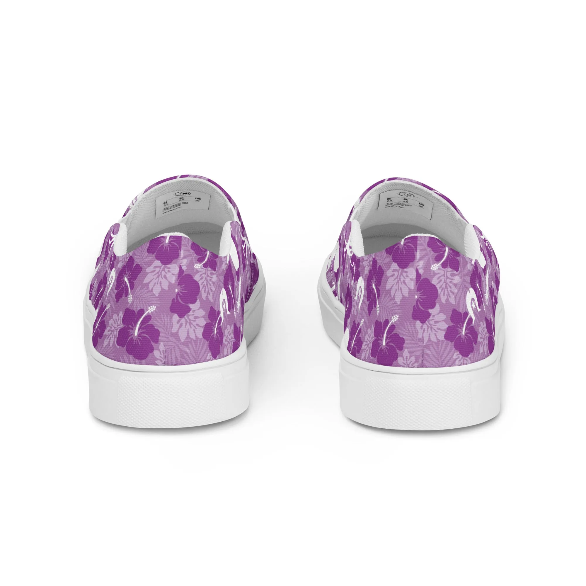 Hibiscus flowers with Octopus, Squid and Shark (Royal Purple) on Women’s slip-on canvas shoes