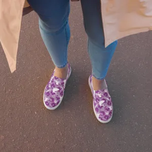 Hibiscus flowers with Octopus, Squid and Shark (Royal Purple) on Women’s slip-on canvas shoes