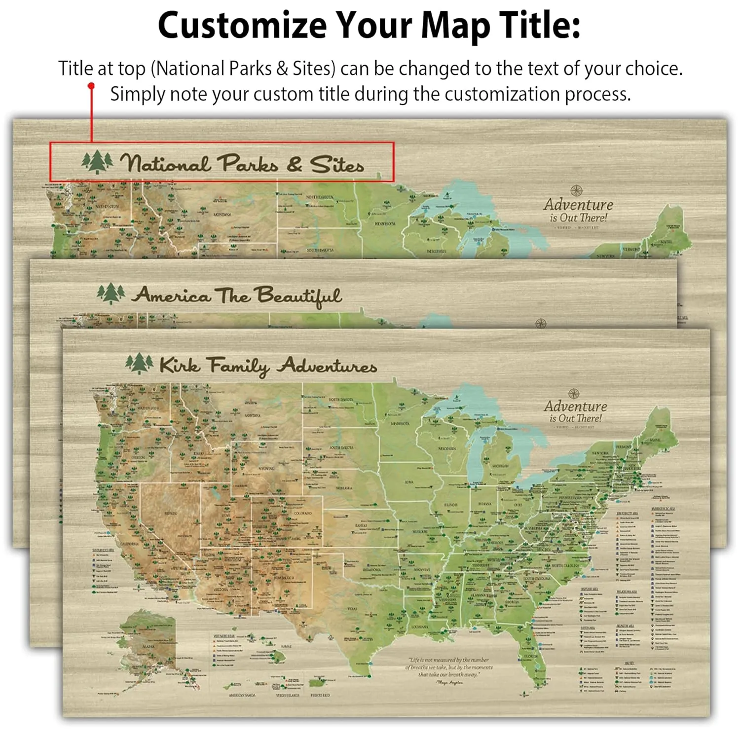 Holy Cow Canvas Personalized National Parks & Sites United States Map on Canvas, National Forests Map, US Map with Pins to Mark Travels, National Parks Map with Push Pins (30"x20", Rolled)