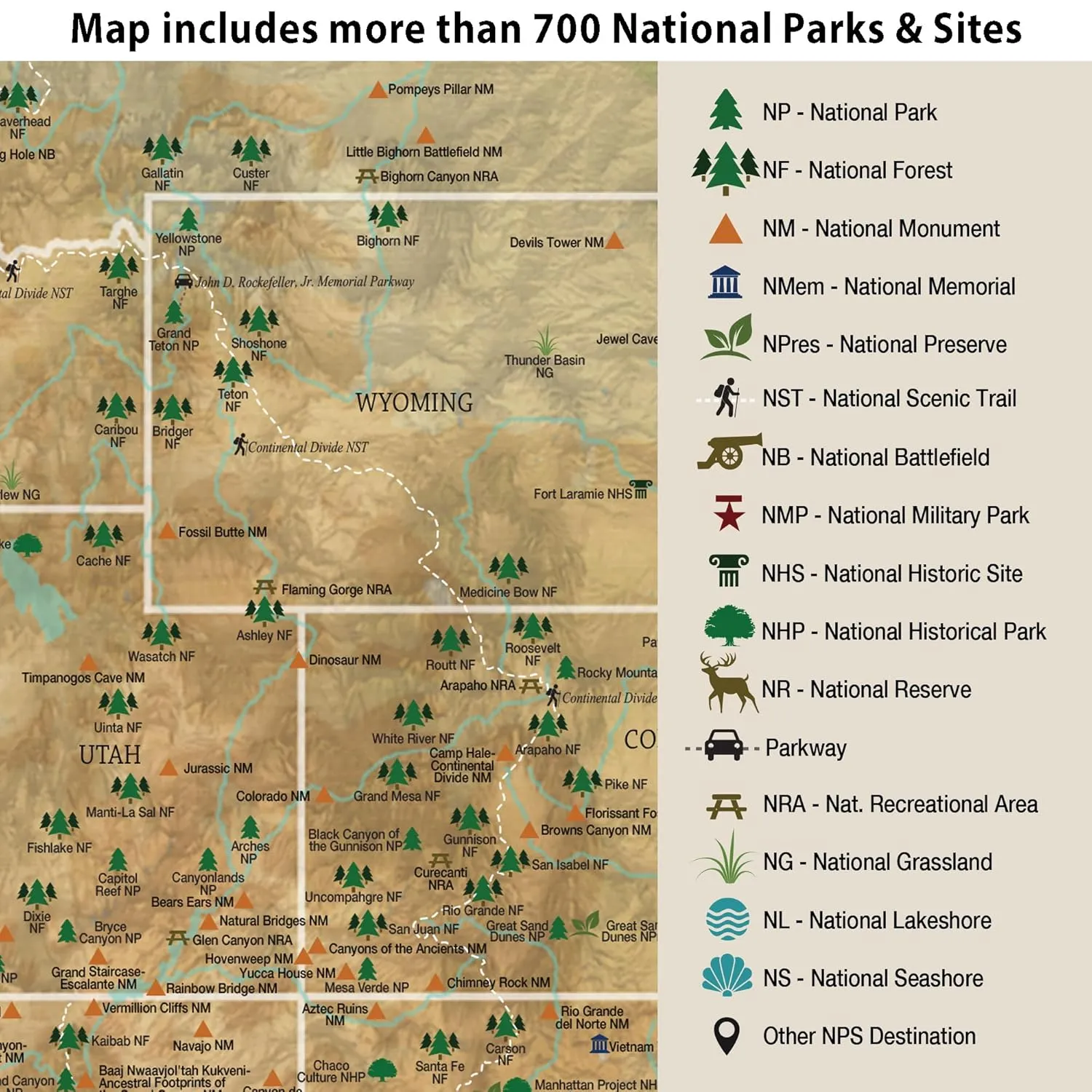 Holy Cow Canvas Personalized National Parks & Sites United States Map on Canvas, National Forests Map, US Map with Pins to Mark Travels, National Parks Map with Push Pins (30"x20", Rolled)