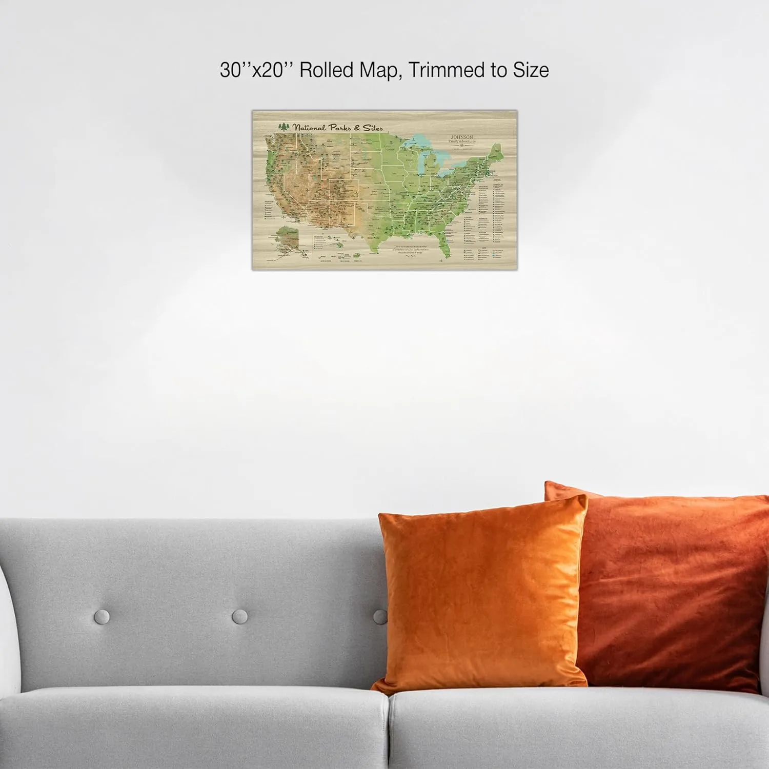 Holy Cow Canvas Personalized National Parks & Sites United States Map on Canvas, National Forests Map, US Map with Pins to Mark Travels, National Parks Map with Push Pins (30"x20", Rolled)
