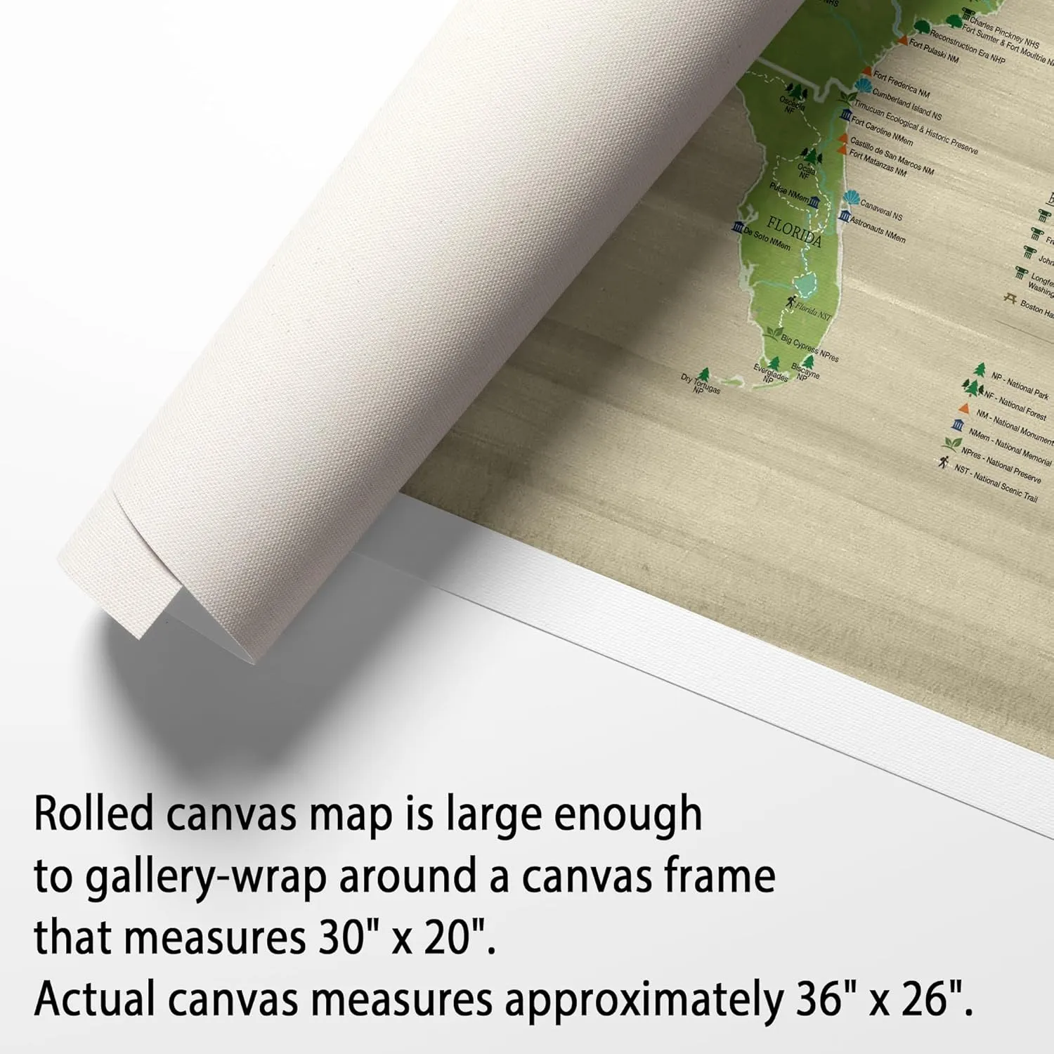 Holy Cow Canvas Personalized National Parks & Sites United States Map on Canvas, National Forests Map, US Map with Pins to Mark Travels, National Parks Map with Push Pins (30"x20", Rolled)
