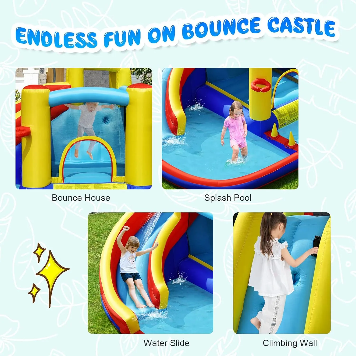 HONEY JOY Inflatable Water Slide, 7 in 1 Toddler Giant Blow Up Bouncy Water Park w/Splash Pool, Outdoor Water Bounce House Water Slides Inflatables for Kids and Adults Backyard(Without Blower)