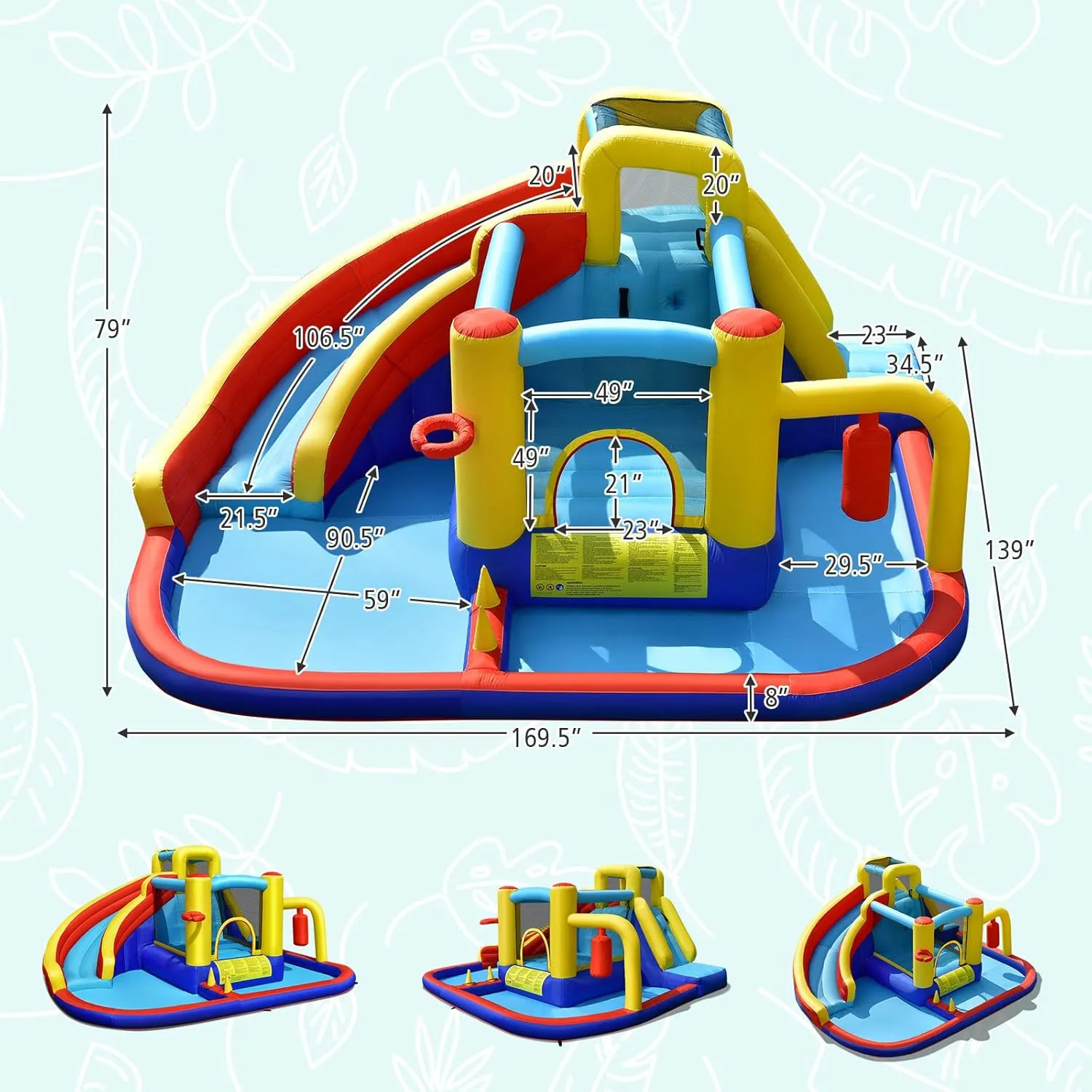 HONEY JOY Inflatable Water Slide, 7 in 1 Toddler Giant Blow Up Bouncy Water Park w/Splash Pool, Outdoor Water Bounce House Water Slides Inflatables for Kids and Adults Backyard(Without Blower)