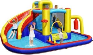 HONEY JOY Inflatable Water Slide, 7 in 1 Toddler Giant Blow Up Bouncy Water Park w/Splash Pool, Outdoor Water Bounce House Water Slides Inflatables for Kids and Adults Backyard(Without Blower)