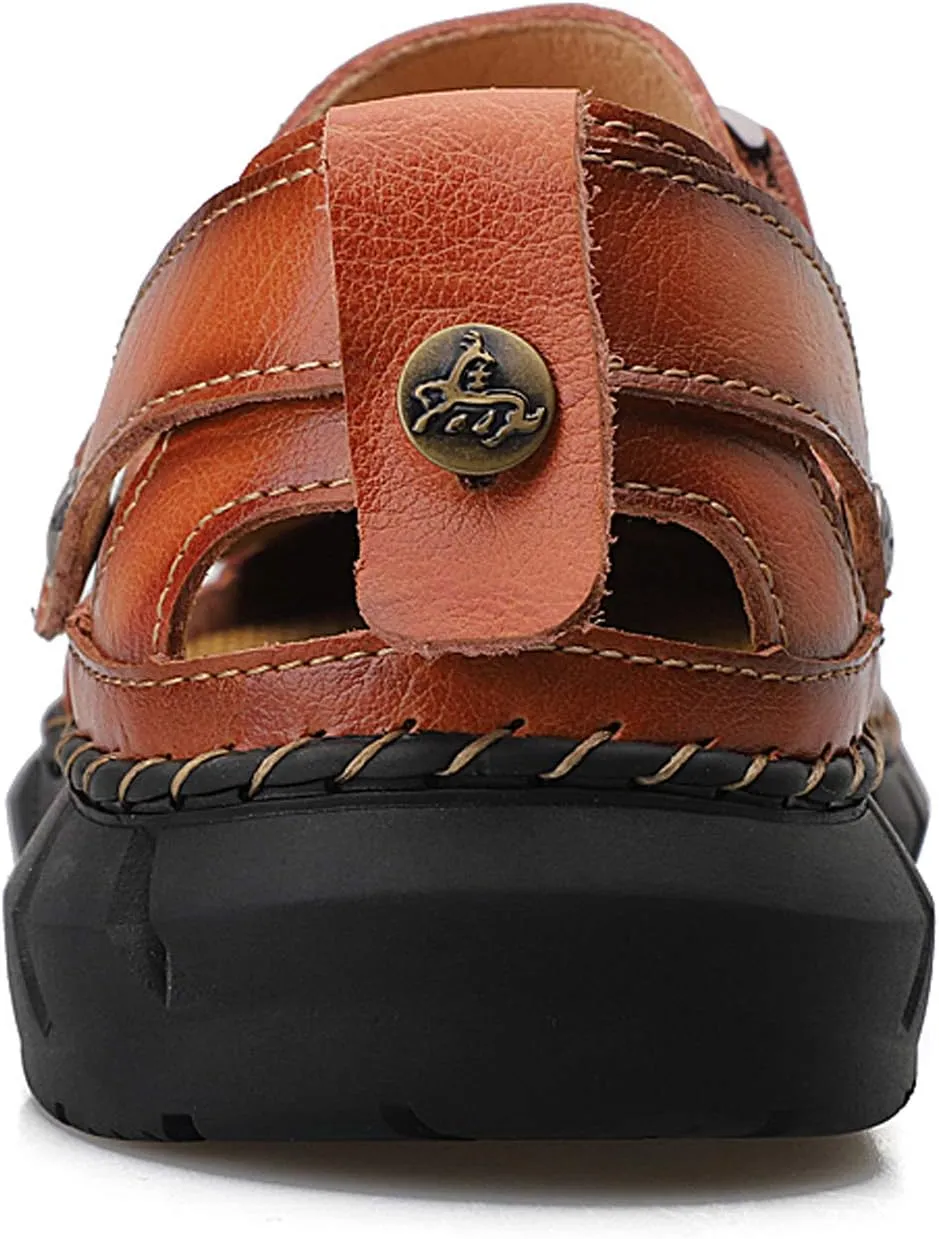 Honeystore Men's Athletic Leather Hollow Slip-on Sandals Casual Shoes Plus Size