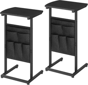 HOOBRO C Shaped End Table Set of 2, Small Side Table for Couch with Storage Bag, Slide Under Sofa, TV Tray for Small Place, Sturdy Frame, Living Room, Bedroom, Black BB40SFP201