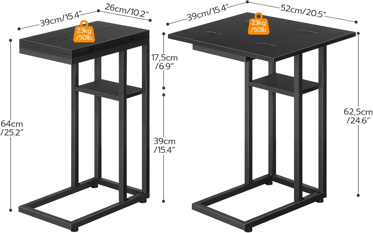 HOOBRO Foldable End Table, C Shaped Side Table with Storage Shelf, Small Snack Table Suitable for Living Room Bedroom Small Spaces, Easy Assembly, Black BK29SF01