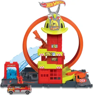 Hot Wheels City with 1 Toy Car, Kid-Powered Elevator, Water-Like Ramp, Track-Play Features, Connects to Other Sets, Fire Station with Super Loop​​ (Amazon Exclusive)
