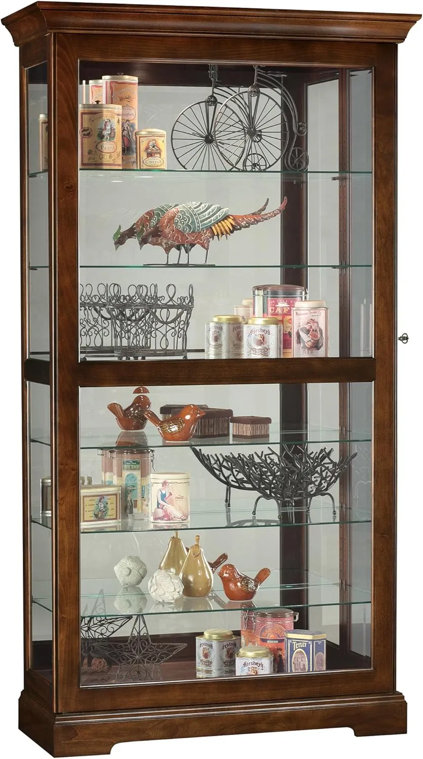 Howard Miller Tyler Curio Cabinet 680-537 – Cherry Bordeaux Finish Home Decor, Six Glass Shelves, Seven Level Display Case, Locking Slide Door, No-Reach Light