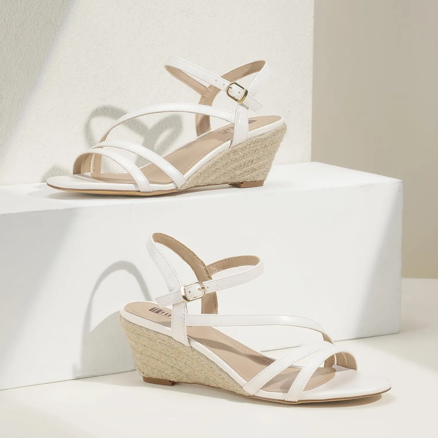 IDIFU IN2 Espadrille Wedge Sandals for Women Strappy Round Open Toe Wedge Heels Wedding Bridal Work Office Summer Beach Dress Sandals Comfortable Dressy Casual Cute Trendy Ankle Strap Low Heel Wedges