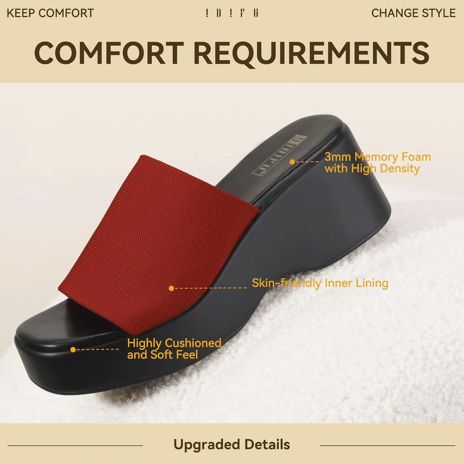 IDIFU IN3 Platform Sandals Womens Wedges Sandals Comfortable Cute Square Open Toe Slides Sandals Lightweight Slip On Chunky Wedges Heels Sandals Dressy Casual Summer Beach Walking Sandals Shoes