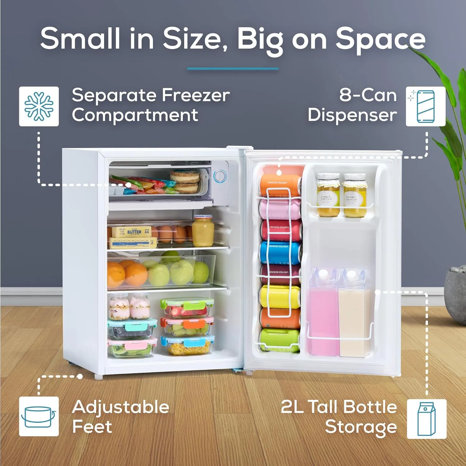 Igloo 2.6 Cu. Ft. Compact Refrigerator with Freezer - Mini Fridge for Dorm, Office, and Bedroom - Includes Adjustable Shelves and 8-Can Dispenser - 2-Liter Storage - White