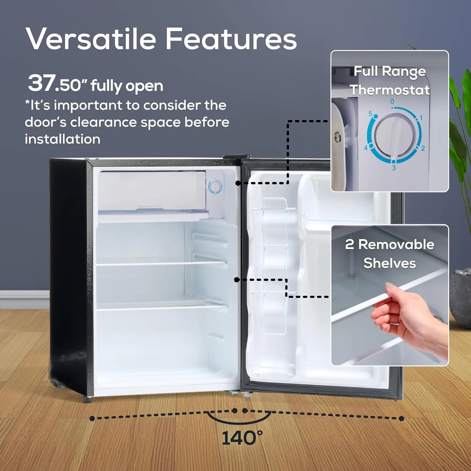 Igloo 2.6 Cu.Ft. Compact Refrigerator with Freezer, 2 Shelfs, Perfect for Homes, Offices, Dorms, Black