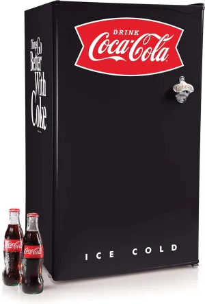 Igloo Coca-Cola 3.2 Cu. Ft. Refrigerator with Freezer, Adjustable Temperature Cools as Low as 32 Degrees, Bottle Opener, Ice Cube Tray, Scraper Included, Black