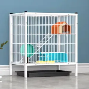 Indoor Cat Cage 2/3 Tier Kitten Cage House Small Animal Enclosure Pet Playpen Detachable Metal Kennel for Ferret/Chinchilla/Squirrels/Bunny, Easy Assembly (One Color 55 * 38 * 60Cm)