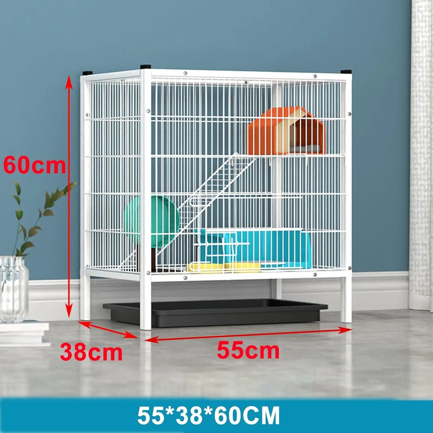 Indoor Cat Cage 2/3 Tier Kitten Cage House Small Animal Enclosure Pet Playpen Detachable Metal Kennel for Ferret/Chinchilla/Squirrels/Bunny, Easy Assembly (One Color 55 * 38 * 60Cm)