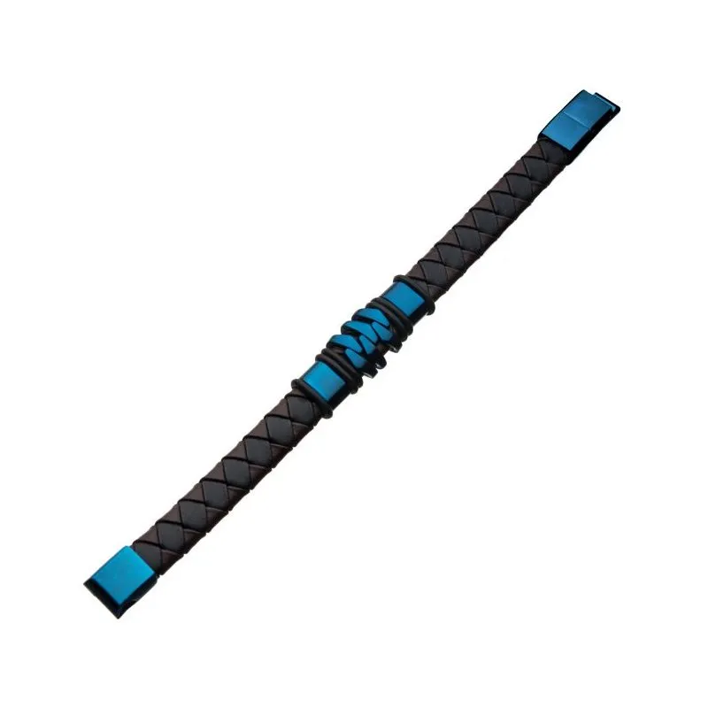 INOX Jewelry Steel & Blue IP Brown Leather Bohemian Bracelet