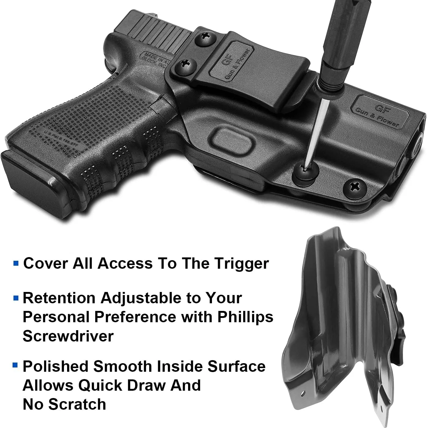 IWB Holster Compatible with Glock 19 Gen 3-5 Glock 23/32 Gen 3-4 Glock 19X/44/45, Inside Waistband Carry Holster Compatible with G19 G19x G23 G32 G45, 9mm Holster, Available in Kydex and Polymer