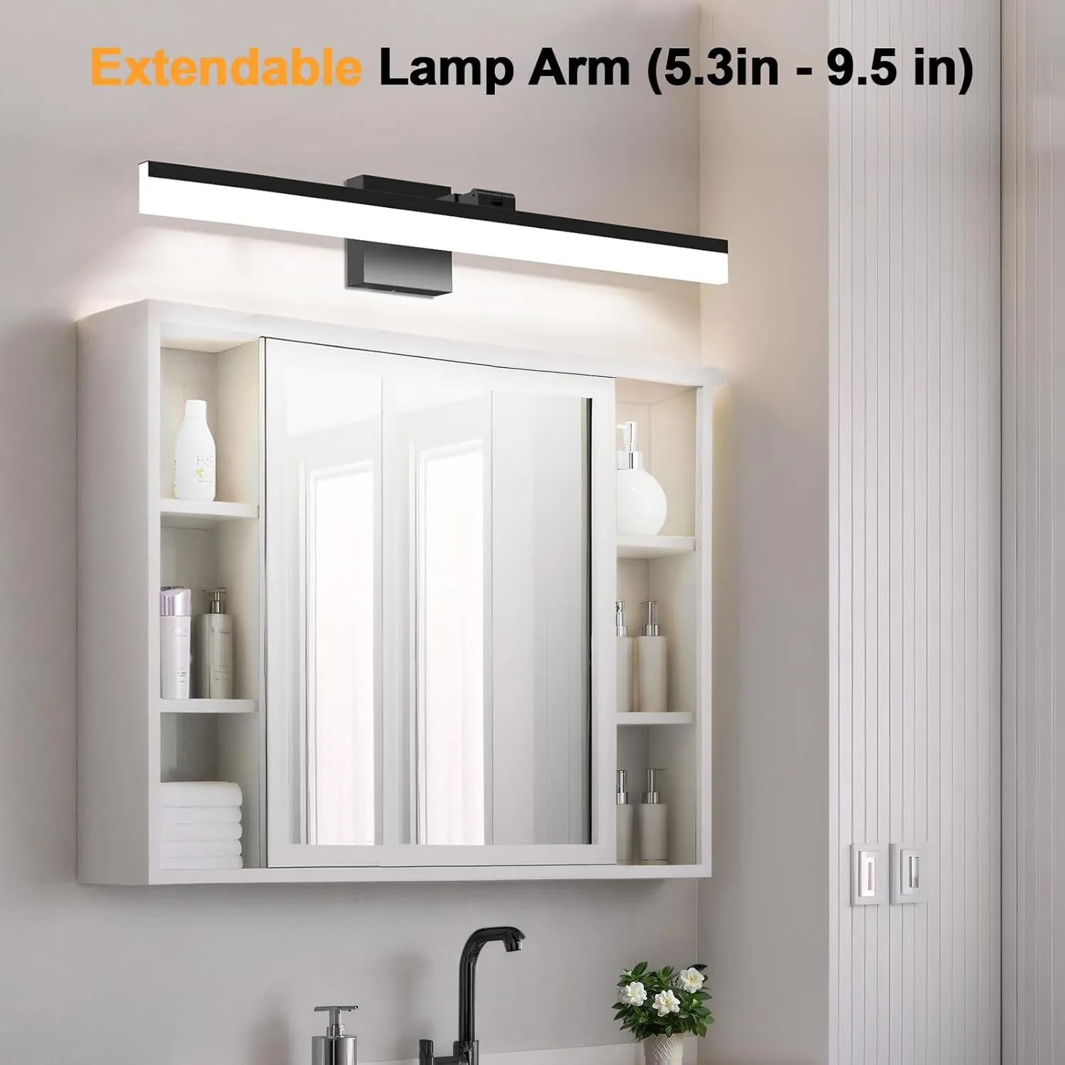 IZORRO 41 inch Modern LED Vanity Light Bar for Bathroom, IP44 (Dimmable & 5CCT & 180°Adjustable & Retractable) Black Bathroom Lighting Fixtures Over Mirror