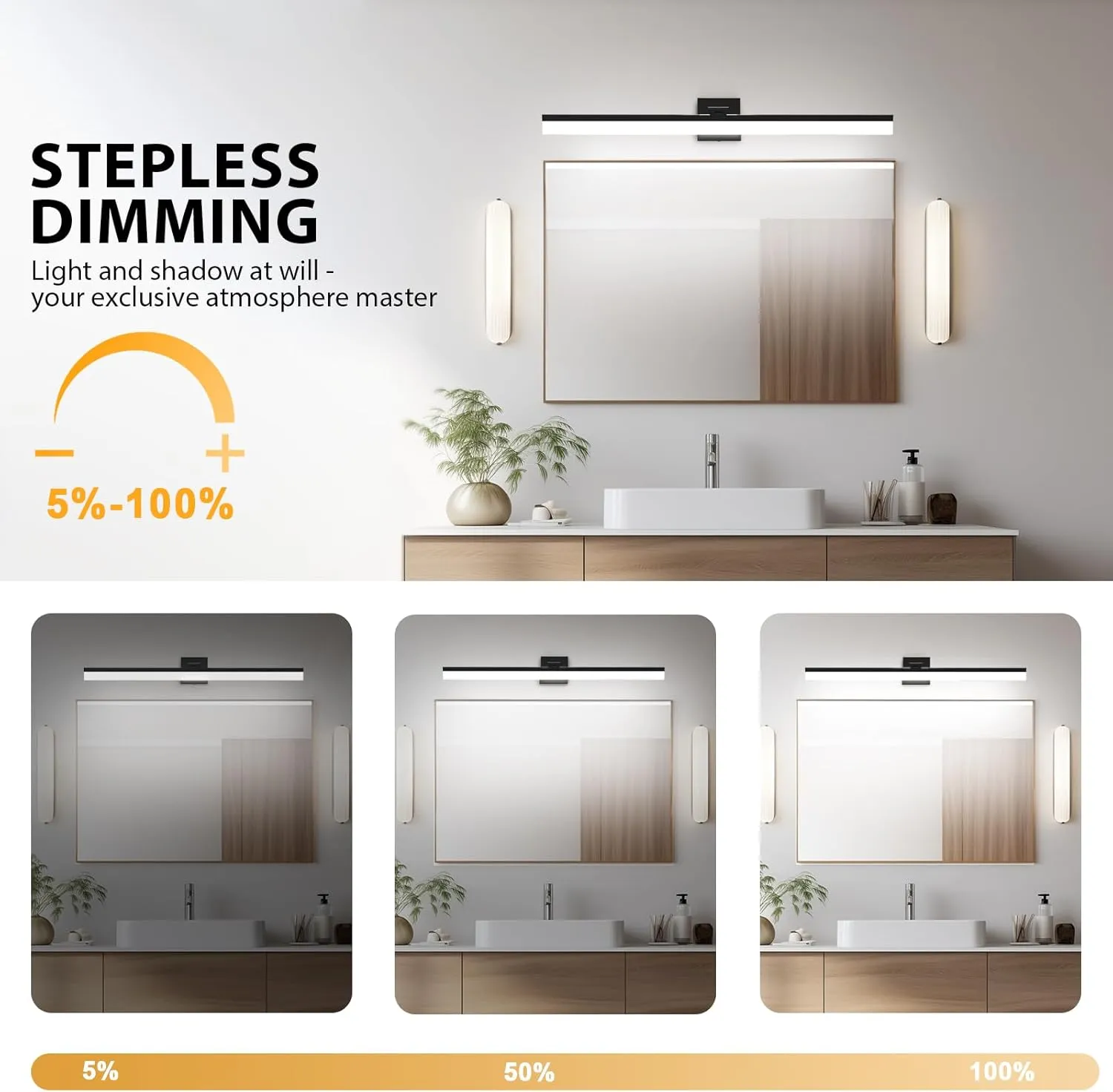 IZORRO 41 inch Modern LED Vanity Light Bar for Bathroom, IP44 (Dimmable & 5CCT & 180°Adjustable & Retractable) Black Bathroom Lighting Fixtures Over Mirror