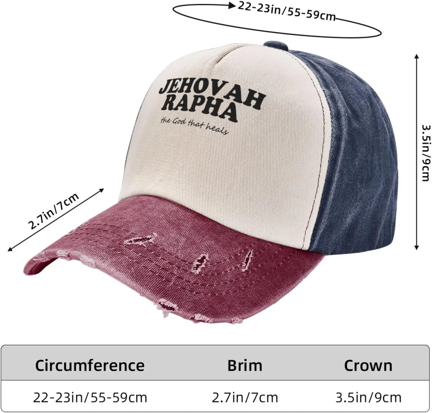 Jehovah Rapha The God Who Heals Baseball Hat Adjustable Low Profile Dad Hat for Men Women,Dark Red
