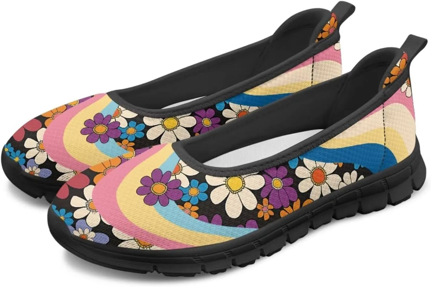 Jeiento Women's Casual Flower Sneaker Lady Slip On Loafers Business Work Flats Sport Running Jogging Footwear