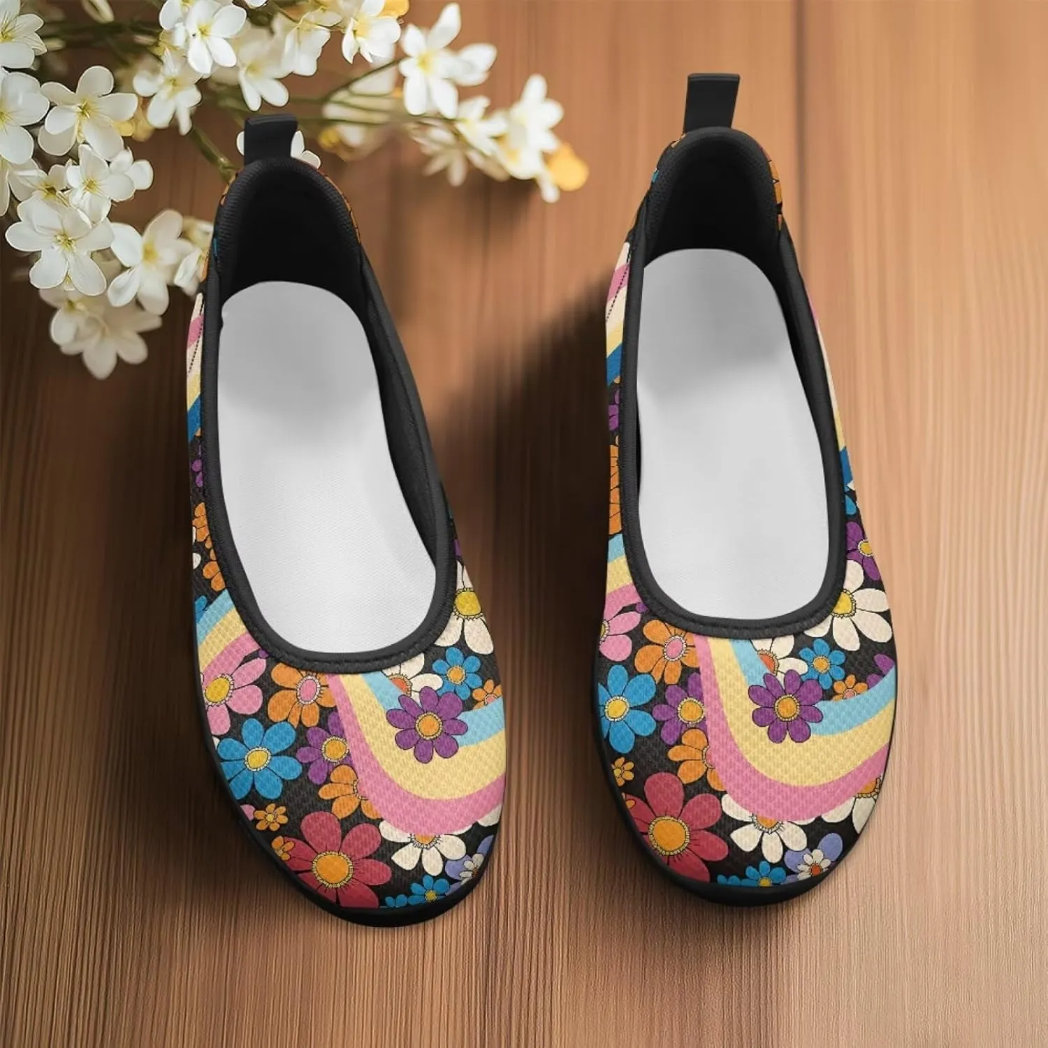 Jeiento Women's Casual Flower Sneaker Lady Slip On Loafers Business Work Flats Sport Running Jogging Footwear